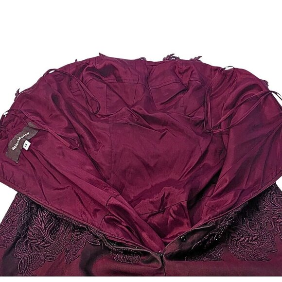 Vtg 2000 HELEN MORLEY Bordeaux Silk Blend Strapless Gown + Shawl Size 14 - Picture 5 of 8